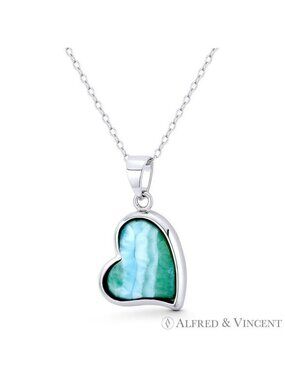 Sideways Heart Love Charm Created Chalcedony Pendant in .925 Sterling Silver